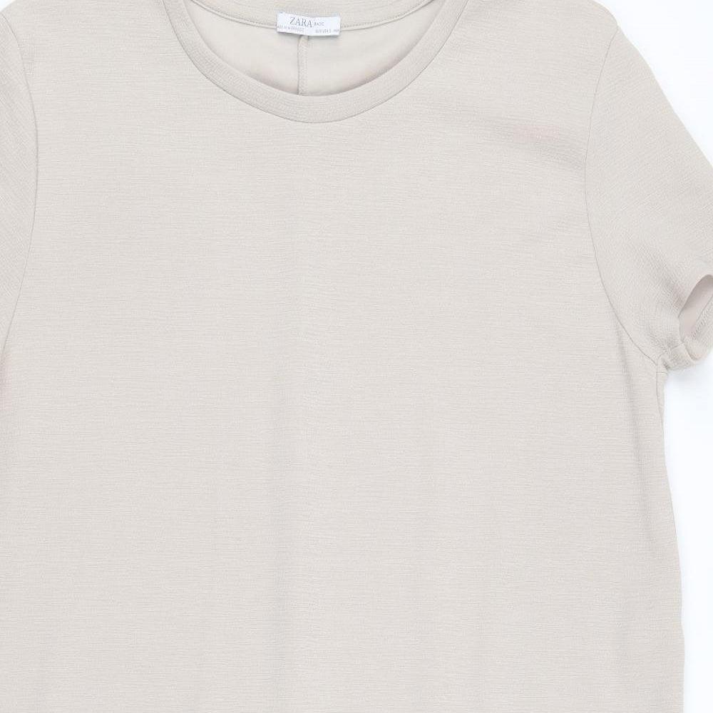 Zara Womens Beige Polyester A-Line Size S Round Neck Pullover