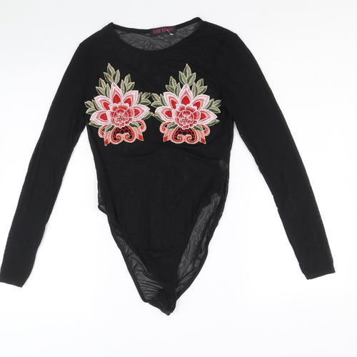 Edge Street Womens Black Polyester Bodysuit One-Piece Size 10 Snap - Floral Detail