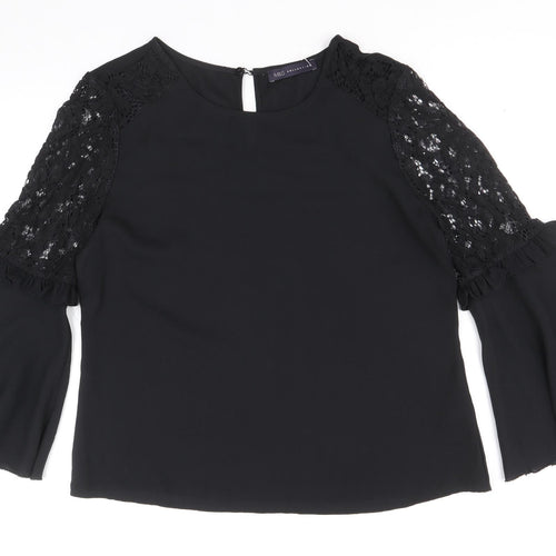 Marks and Spencer Womens Black Viscose Basic Blouse Size 12 Round Neck