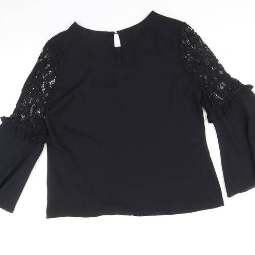 Marks and Spencer Womens Black Viscose Basic Blouse Size 12 Round Neck