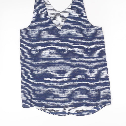 NEXT Womens Blue Striped Polyester Basic Tank Size 6 V-Neck - Reversible