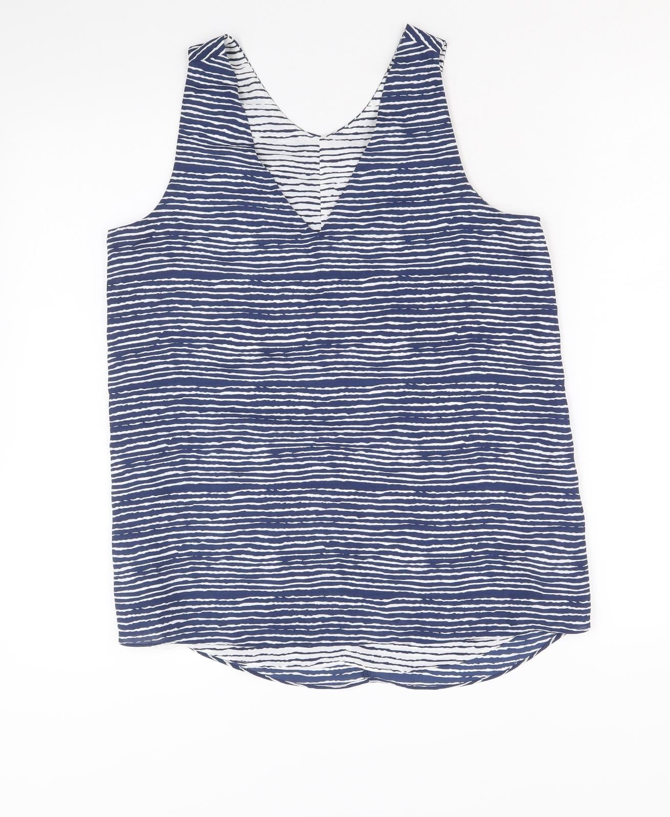 NEXT Womens Blue Striped Polyester Basic Tank Size 6 V-Neck - Reversible