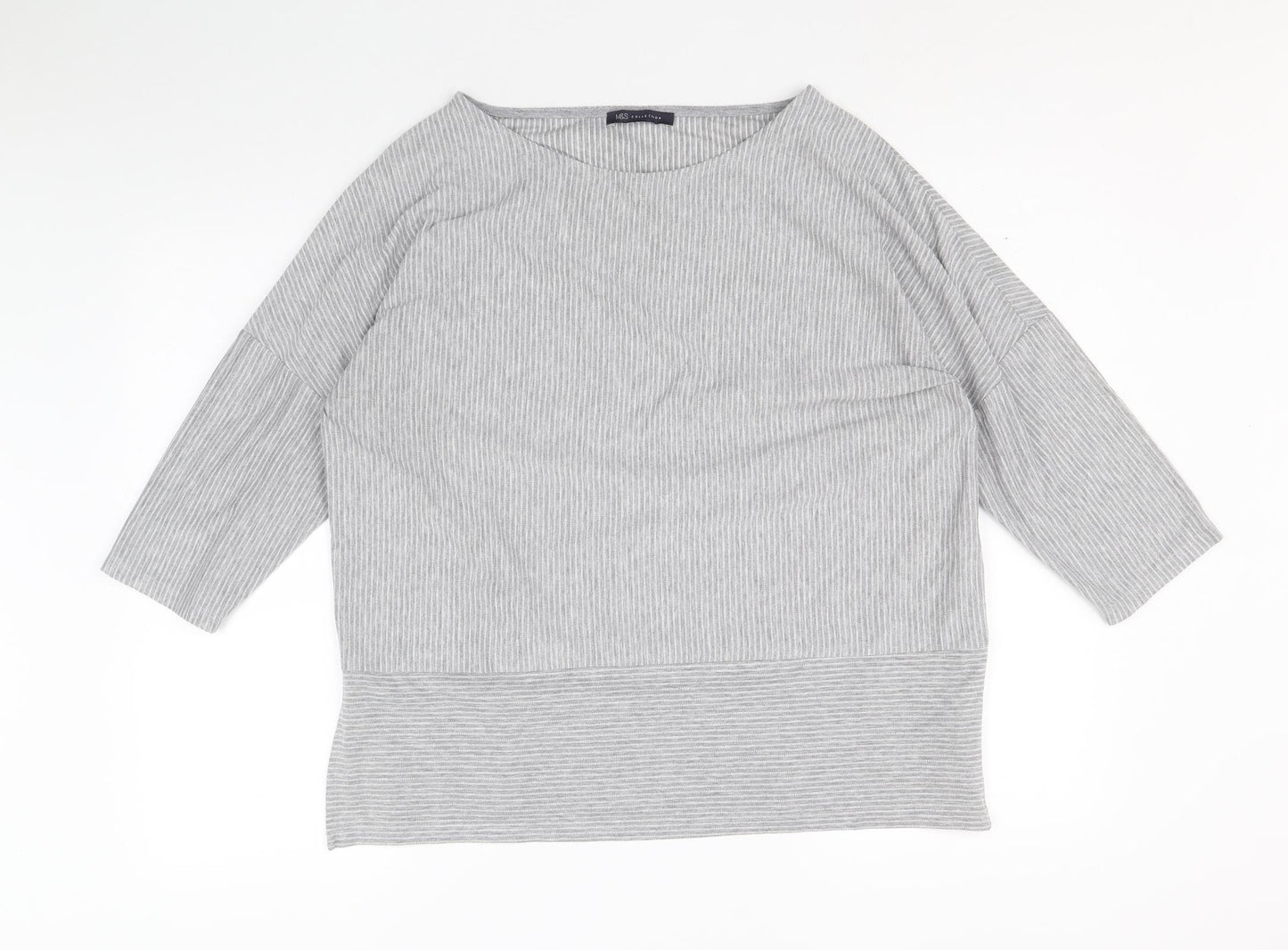 Marks and Spencer Womens Grey Polyester Basic T-Shirt Size 16 Round Neck