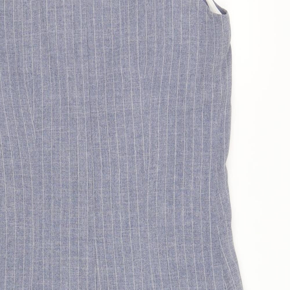 AMARANTO Womens Blue Striped Polyester A-Line Size 12 Round Neck Zip