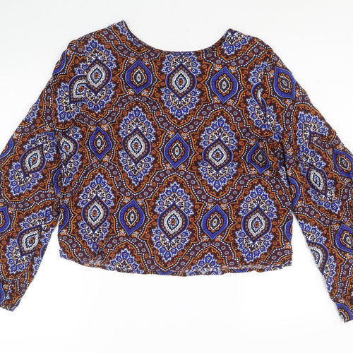 Marks and Spencer Womens Multicoloured Geometric Viscose Basic Blouse Size 12 Round Neck