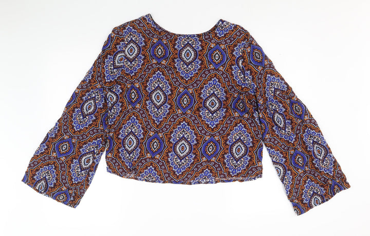 Marks and Spencer Womens Multicoloured Geometric Viscose Basic Blouse Size 12 Round Neck