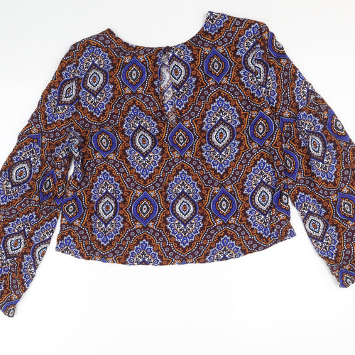 Marks and Spencer Womens Multicoloured Geometric Viscose Basic Blouse Size 12 Round Neck