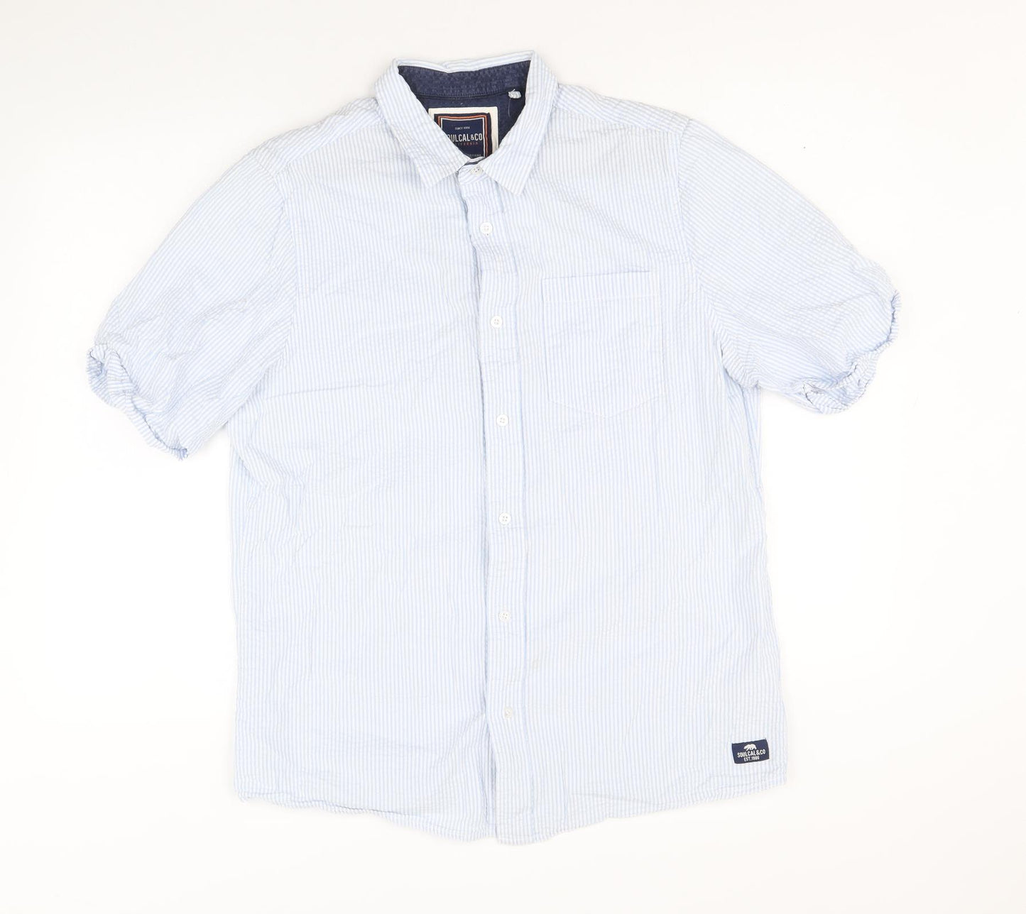 SoulCal&Co Mens Blue Cotton Button-Up Size L Collared Button