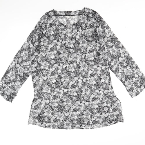 George Womens Black Floral Polyester Kaftan Size 10 V-Neck Pullover - Beach cover up