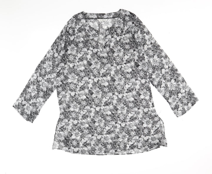 George Womens Black Floral Polyester Kaftan Size 10 V-Neck Pullover - Beach cover up