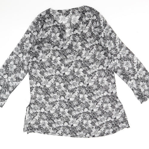 George Womens Black Floral Polyester Kaftan Size 10 V-Neck Pullover - Beach cover up