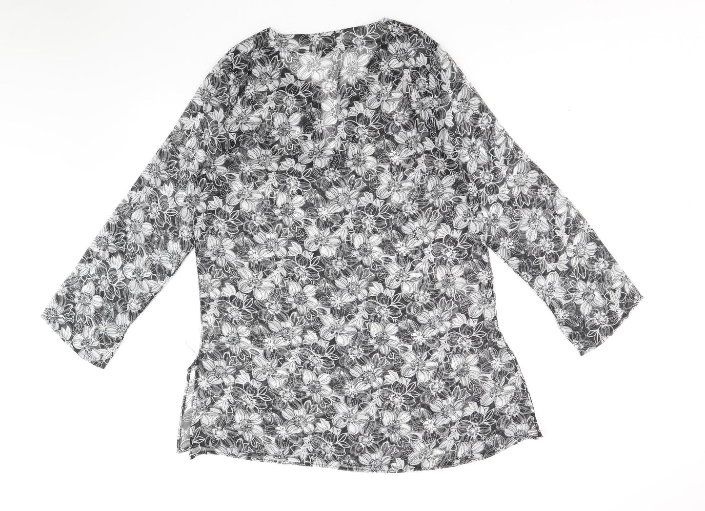George Womens Black Floral Polyester Kaftan Size 10 V-Neck Pullover - Beach cover up