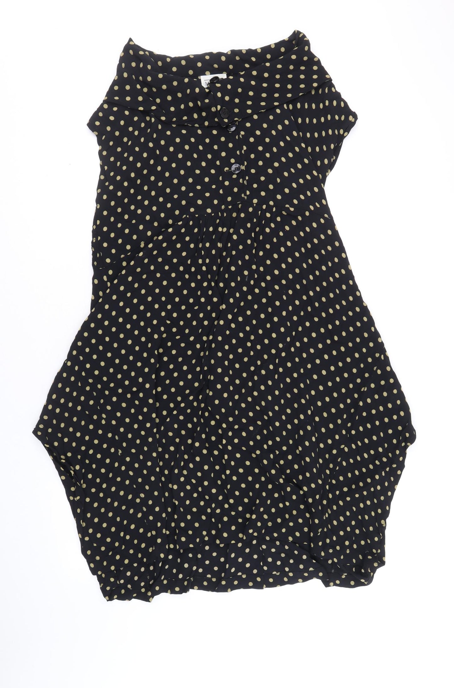 Masai Womens Black Polka Dot Viscose Trapeze & Swing Size L Boat Neck Button