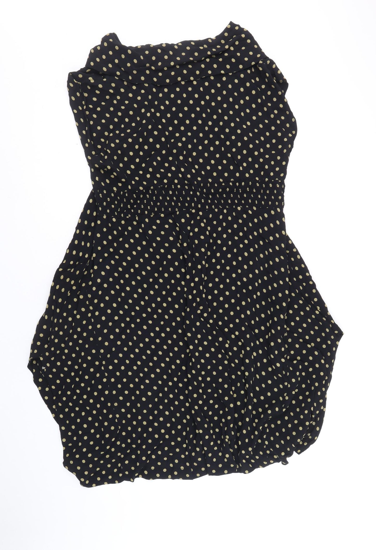 Masai Womens Black Polka Dot Viscose Trapeze & Swing Size L Boat Neck Button