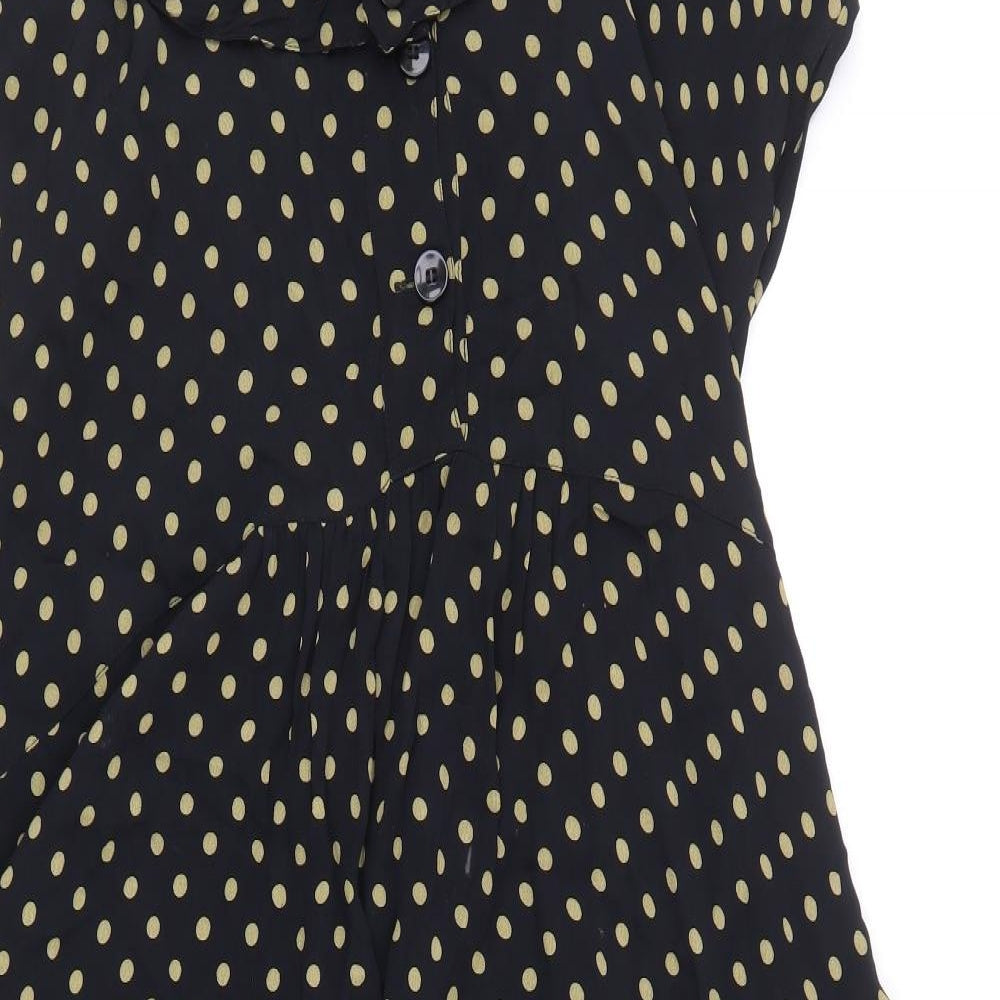 Masai Womens Black Polka Dot Viscose Trapeze & Swing Size L Boat Neck Button