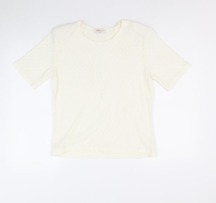 Bonmarché Womens Ivory Polyester Basic T-Shirt Size S Scoop Neck - Size S-M