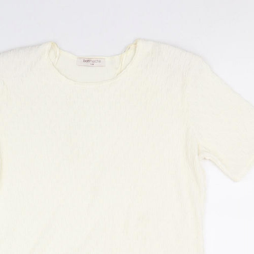 Bonmarché Womens Ivory Polyester Basic T-Shirt Size S Scoop Neck - Size S-M