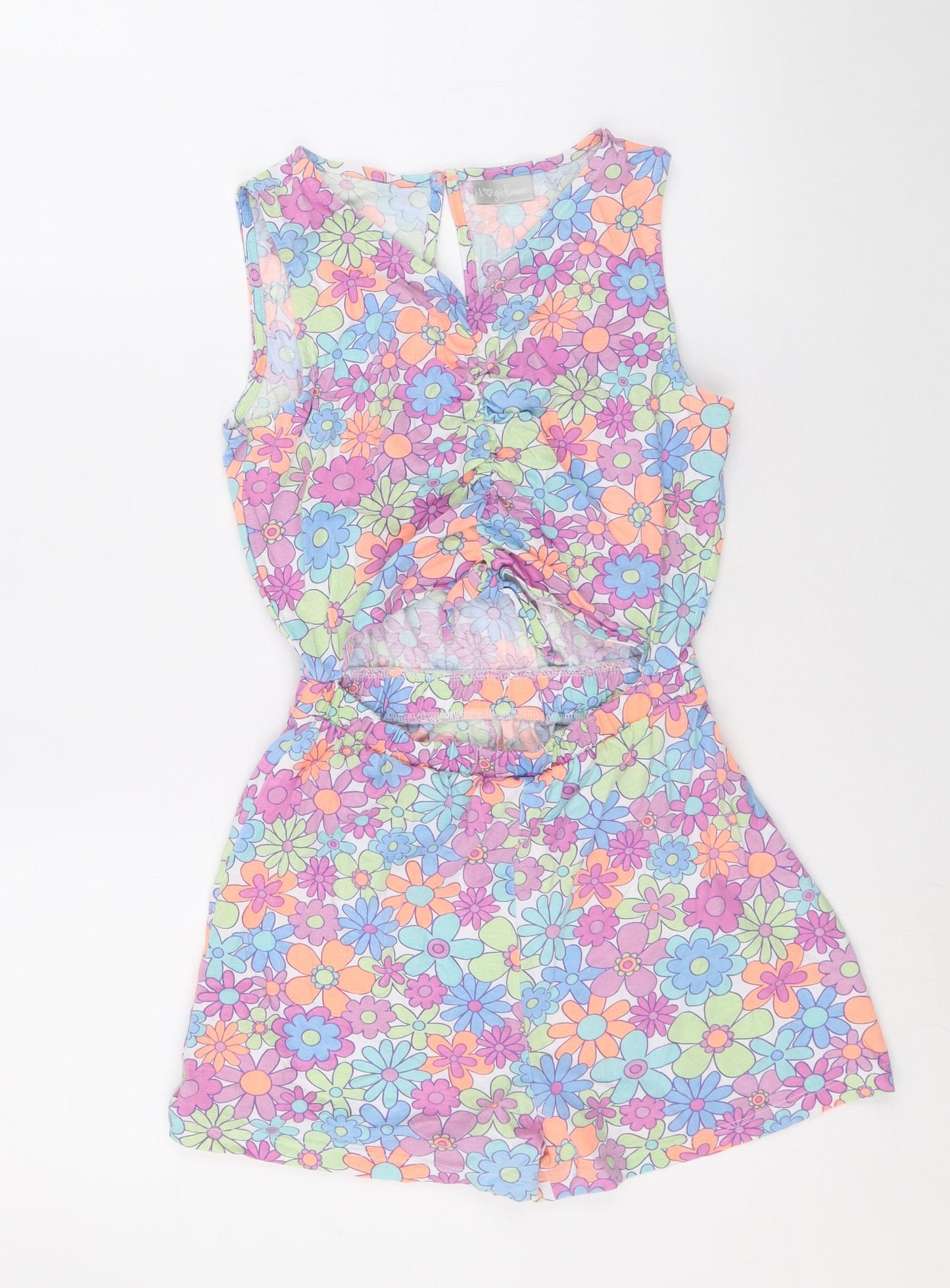 Matalan Girls Multicoloured Floral 100% Cotton Playsuit One-Piece Size 12 Years Button - Cut Out