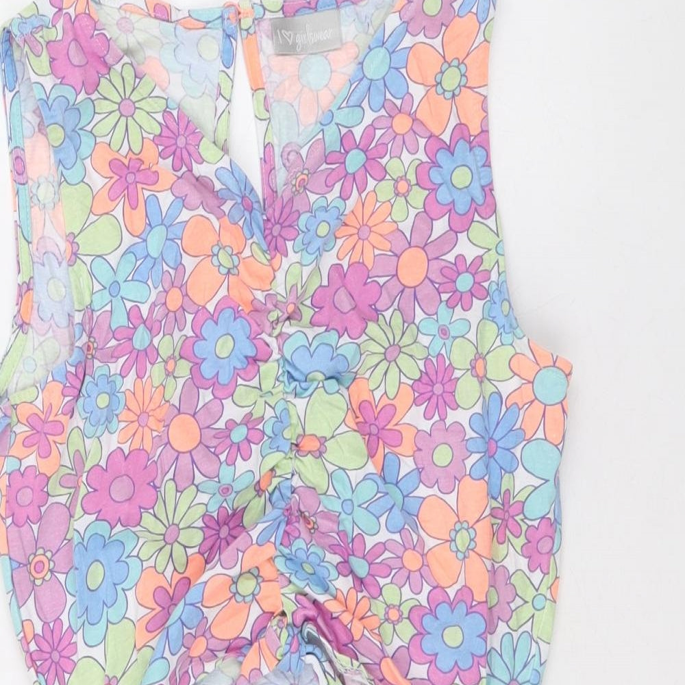 Matalan Girls Multicoloured Floral 100% Cotton Playsuit One-Piece Size 12 Years Button - Cut Out