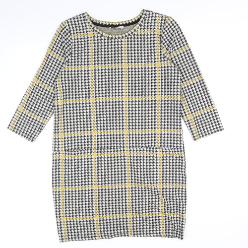 TU Womens Yellow Herringbone Polyester Shift Size 12 Scoop Neck Pullover