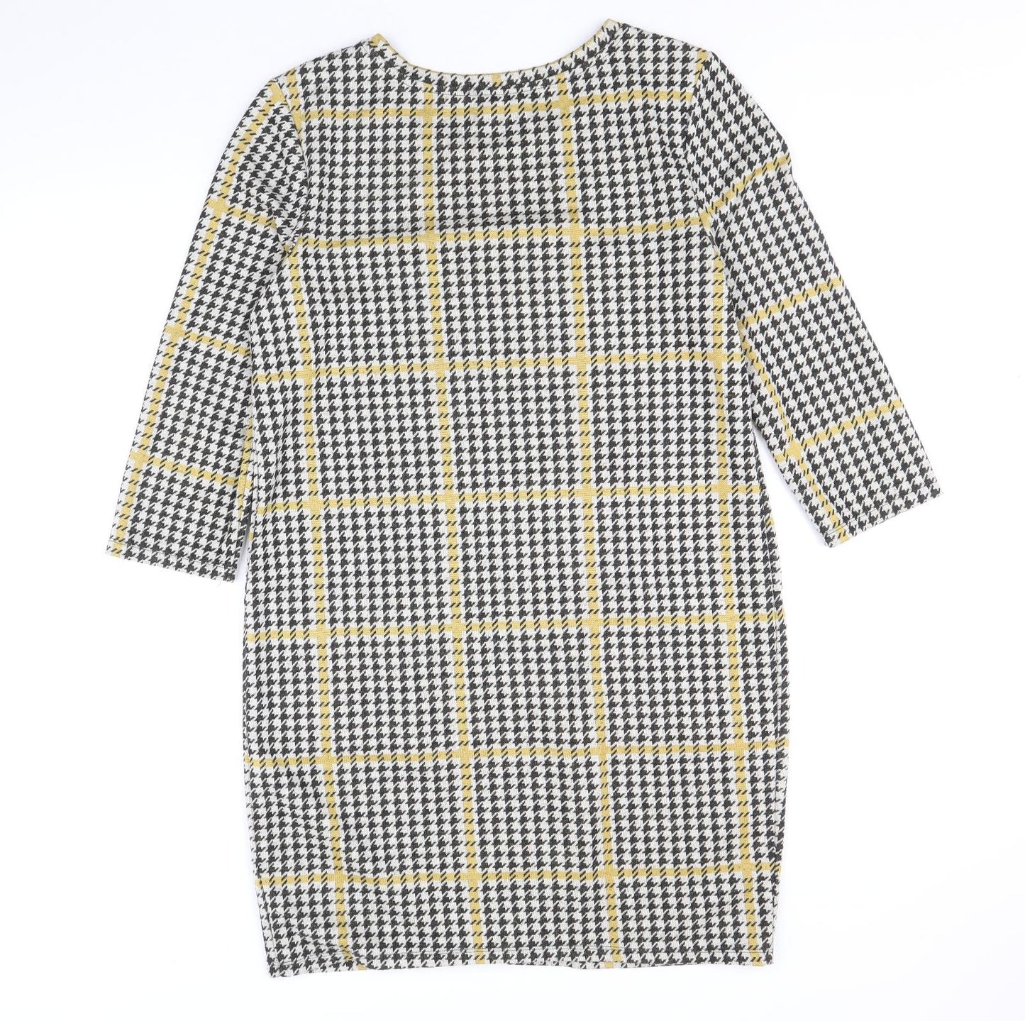 TU Womens Yellow Herringbone Polyester Shift Size 12 Scoop Neck Pullover