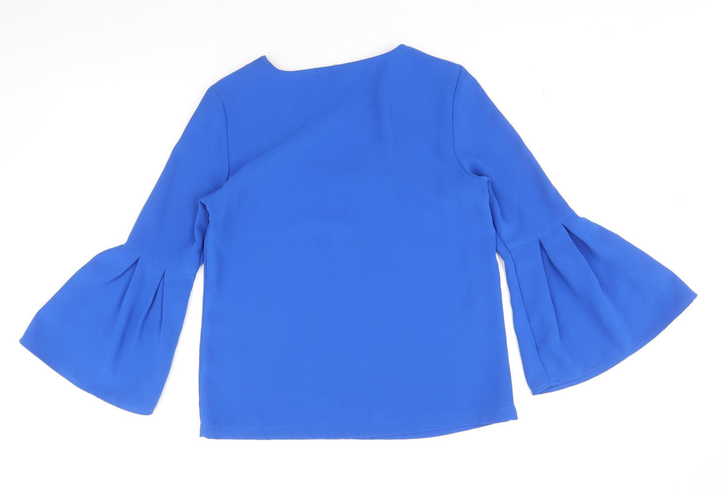 H&M Womens Blue Polyester Basic Blouse Size 6 V-Neck - Bell Sleeve