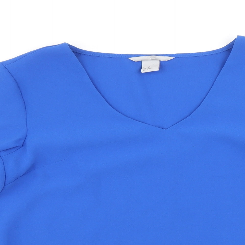 H&M Womens Blue Polyester Basic Blouse Size 6 V-Neck - Bell Sleeve
