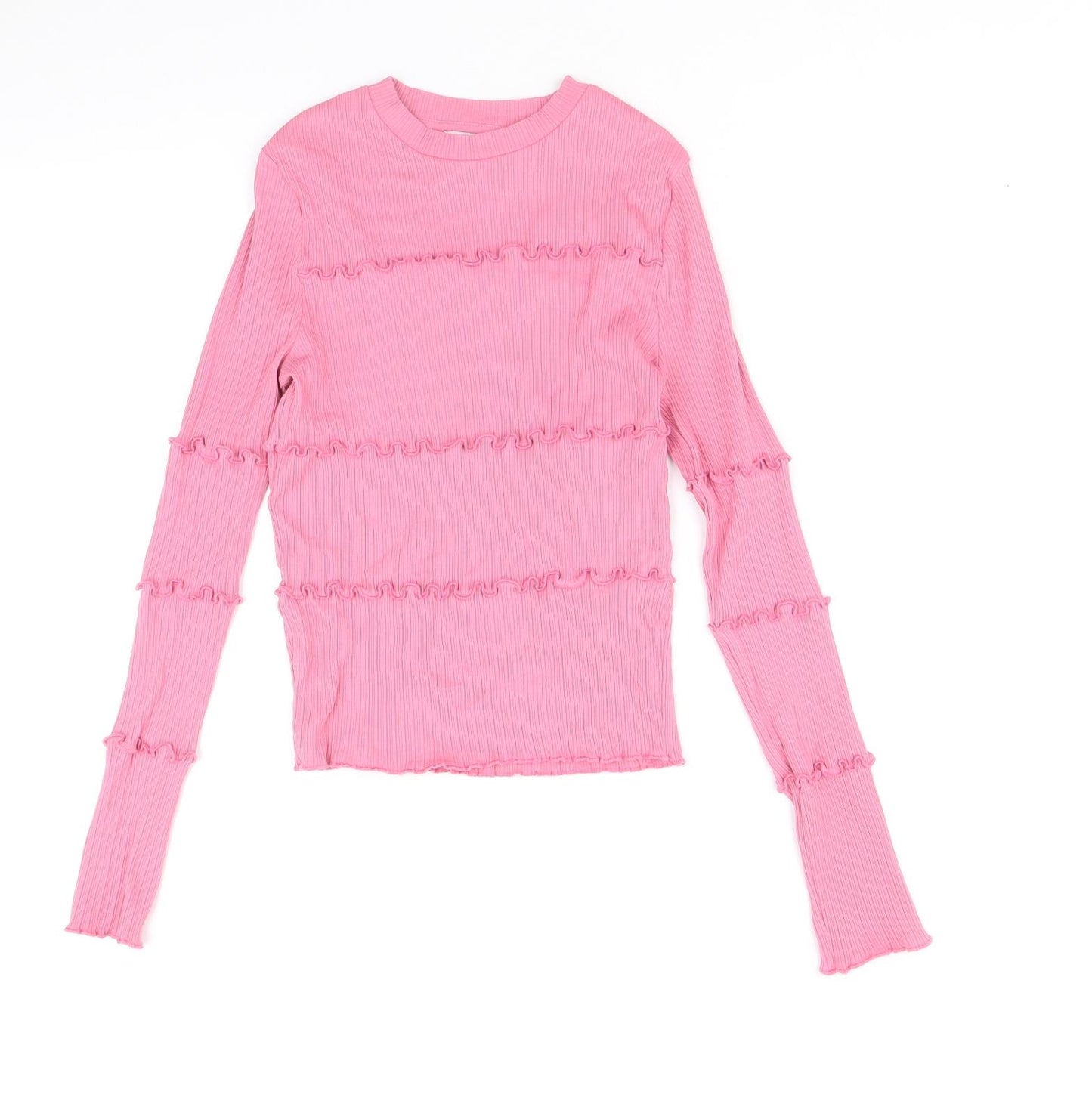River Island Girls Pink Cotton Basic T-Shirt Size 11-12 Years Round Neck Pullover