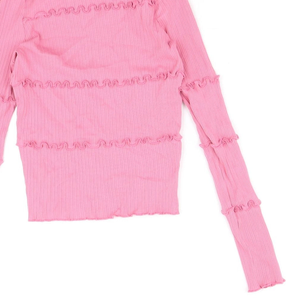 River Island Girls Pink Cotton Basic T-Shirt Size 11-12 Years Round Neck Pullover