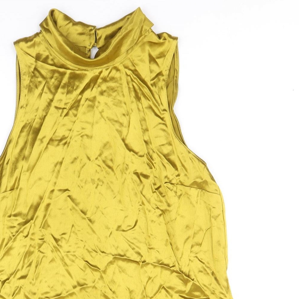 River Island Womens Gold Polyester Basic Blouse Size 10 Roll Neck