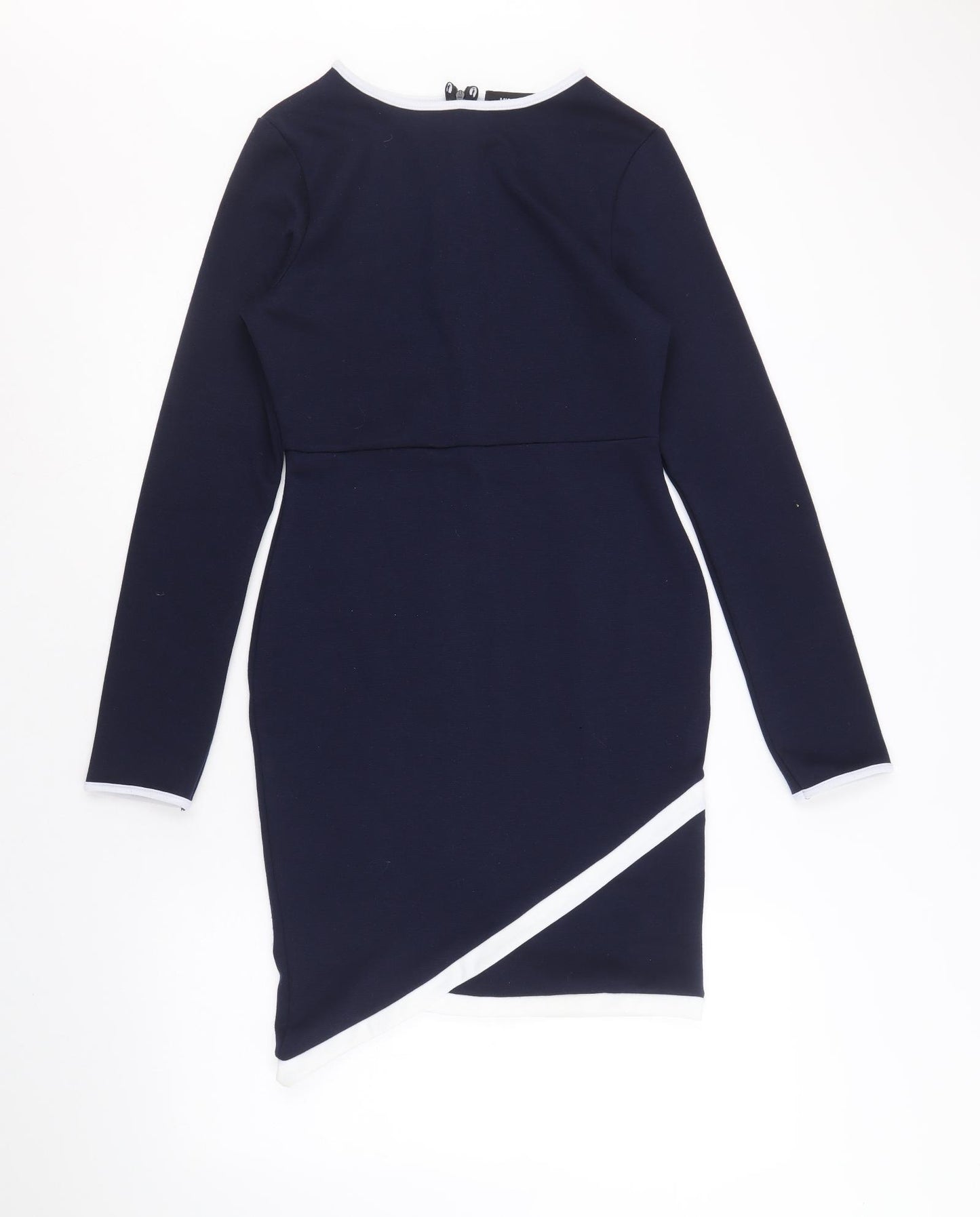 Missguided Womens Blue Polyester Bodycon Size 10 Boat Neck Zip - Asymmetric Detail