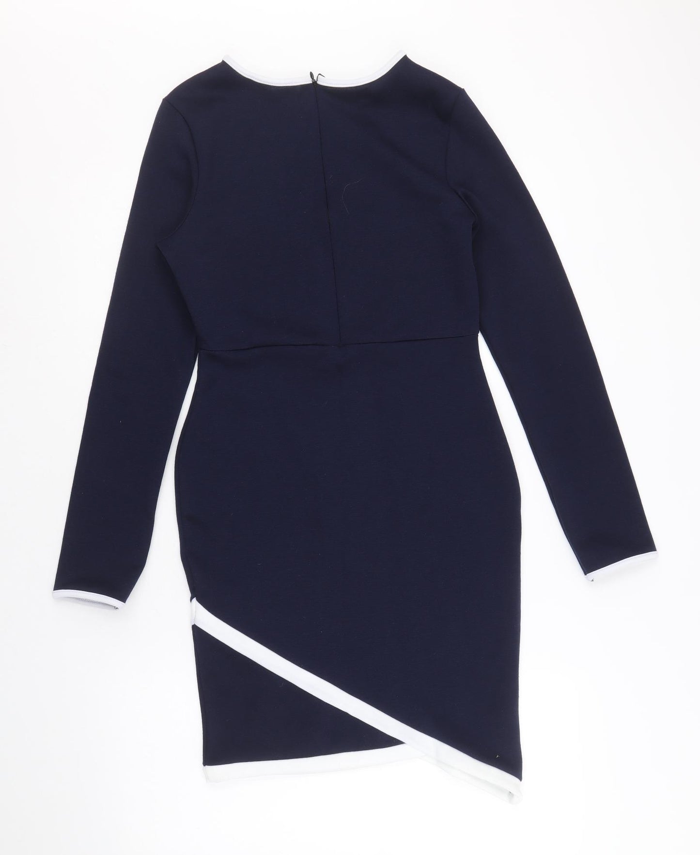Missguided Womens Blue Polyester Bodycon Size 10 Boat Neck Zip - Asymmetric Detail
