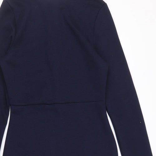 Missguided Womens Blue Polyester Bodycon Size 10 Boat Neck Zip - Asymmetric Detail