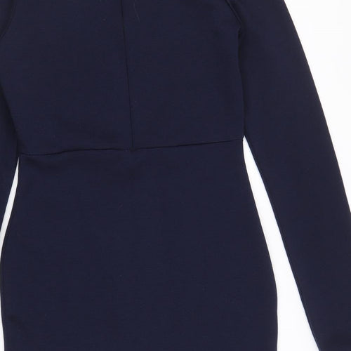 Missguided Womens Blue Polyester Bodycon Size 10 Boat Neck Zip - Asymmetric Detail
