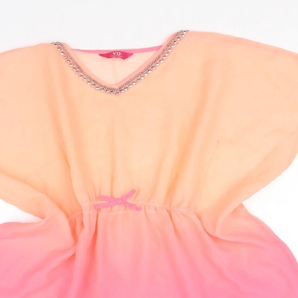 Primark Girls Pink Polyester Kaftan Size 8-9 Years V-Neck Pullover - Ombre