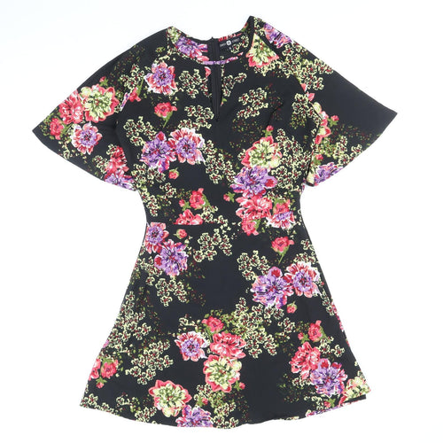 Daisy Street Womens Black Floral Polyester A-Line Size 8 Scoop Neck Zip - Angel Sleeve