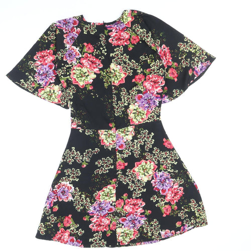 Daisy Street Womens Black Floral Polyester A-Line Size 8 Scoop Neck Zip - Angel Sleeve