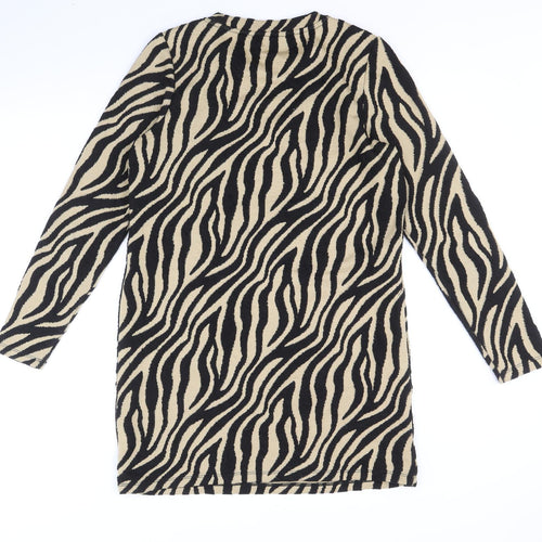 F&F Womens Black Animal Print Polyester Shift Size 12 Scoop Neck Pullover - Tiger Print