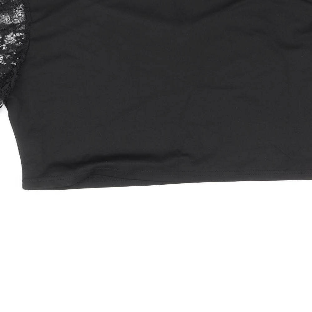 SheIn Womens Black Cotton Cropped Blouse Size XL Scoop Neck - Lace Sleeve