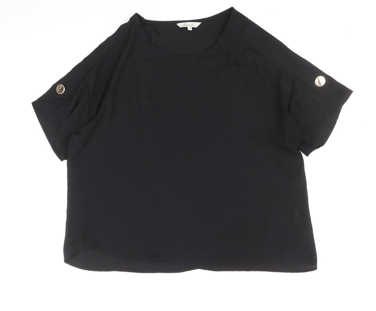 Peacocks Womens Black Polyester Basic T-Shirt Size 16 Scoop Neck