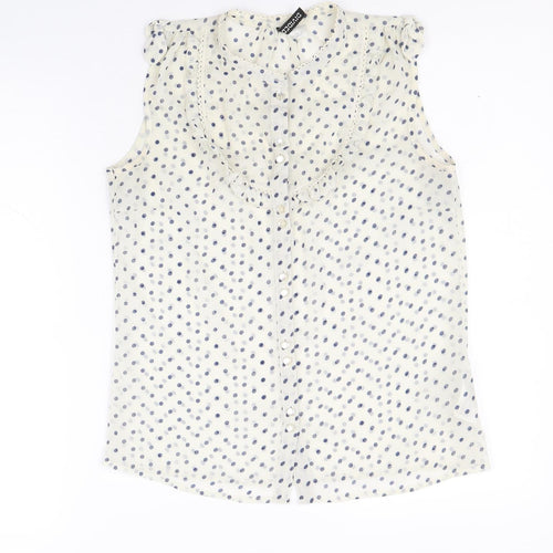 Divided by H&M Womens Ivory Polka Dot Polyester Basic Tank Size 8 Scoop Neck