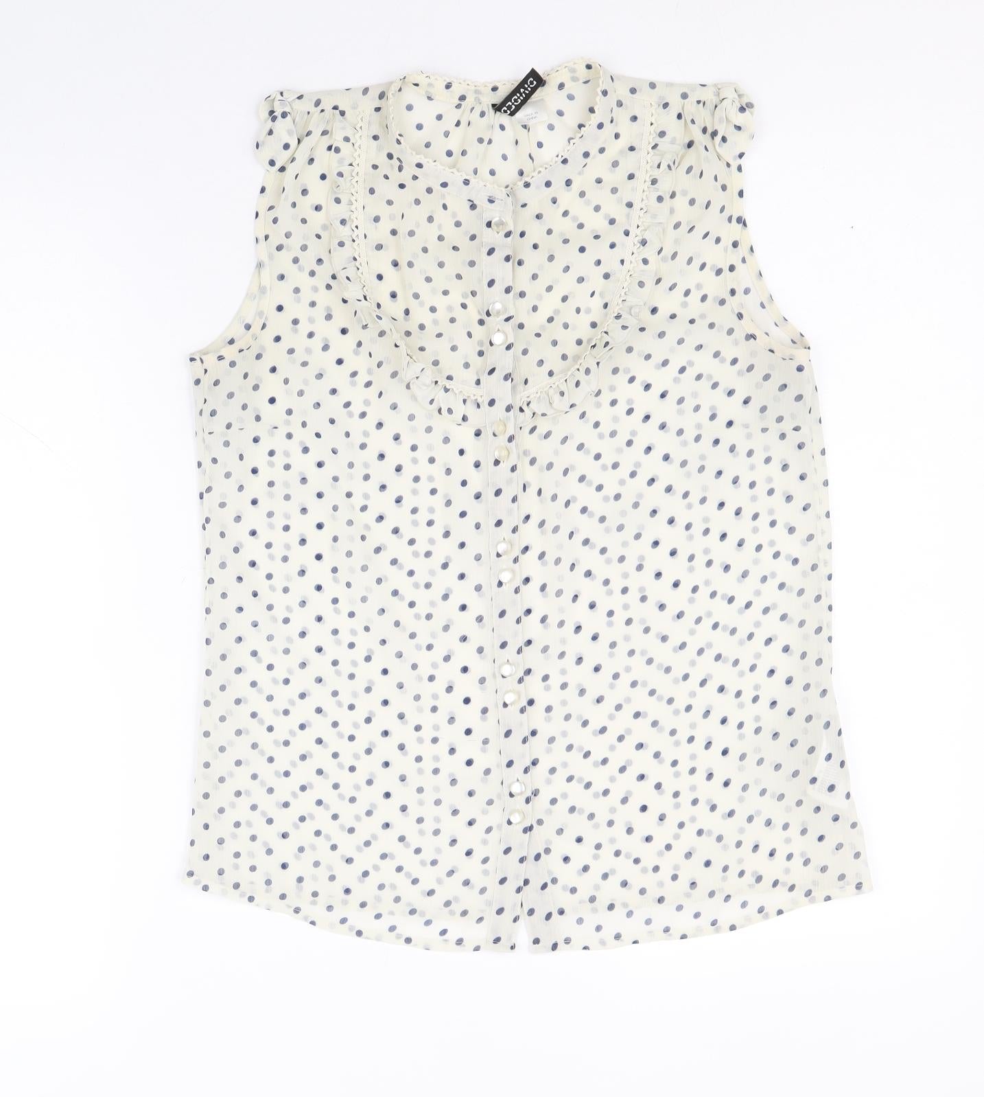 Divided by H&M Womens Ivory Polka Dot Polyester Basic Tank Size 8 Scoop Neck
