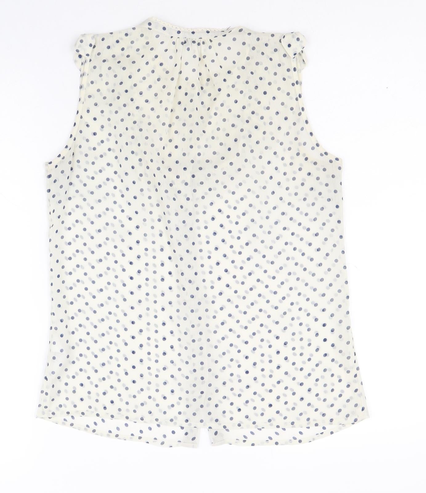Divided by H&M Womens Ivory Polka Dot Polyester Basic Tank Size 8 Scoop Neck