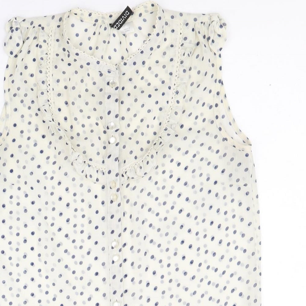 Divided by H&M Womens Ivory Polka Dot Polyester Basic Tank Size 8 Scoop Neck