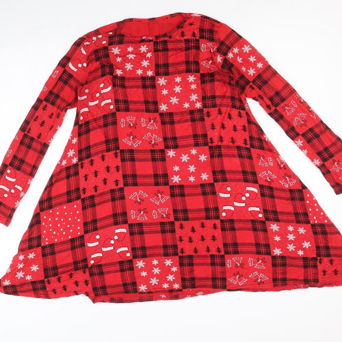 Preworn Womens Red Geometric Viscose Tunic Blouse Size S Round Neck - Christmas Swing Top