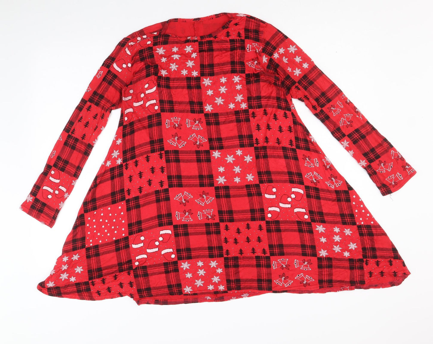 Preworn Womens Red Geometric Viscose Tunic Blouse Size S Round Neck - Christmas Swing Top