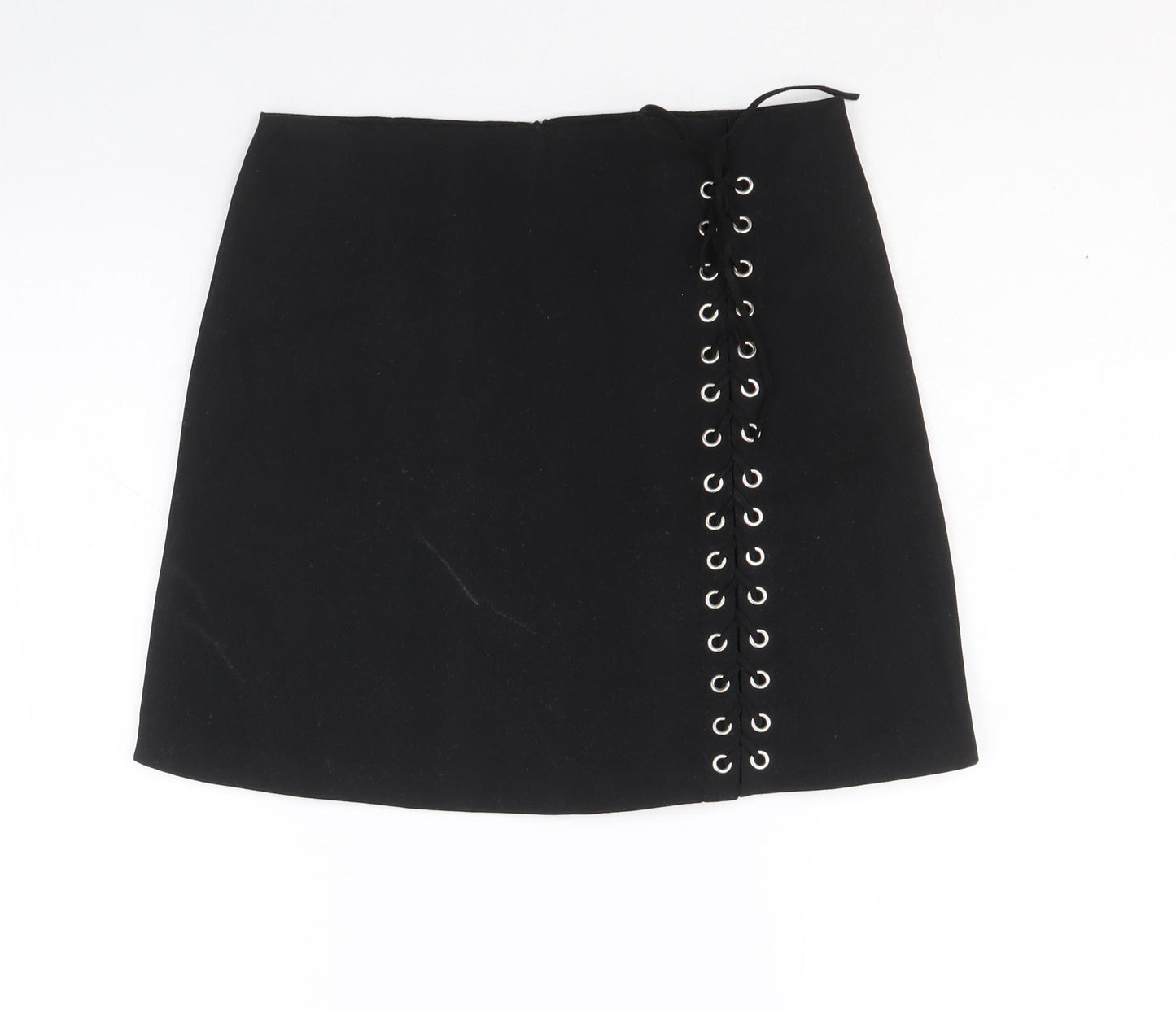 Preworn Womens Black Polyester Mini Skirt Size S Zip - Lace Up Detail
