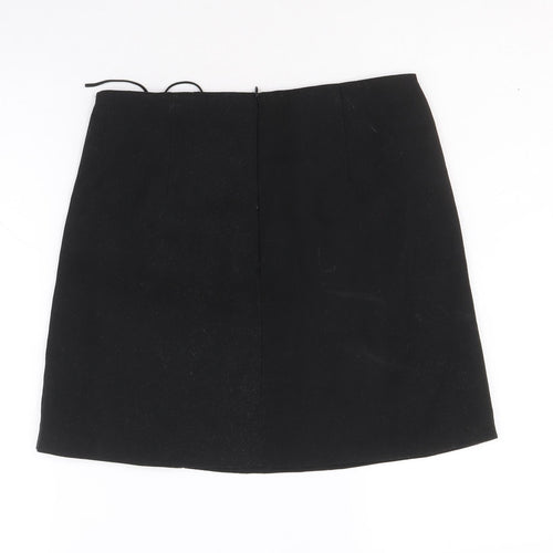 Preworn Womens Black Polyester Mini Skirt Size S Zip - Lace Up Detail