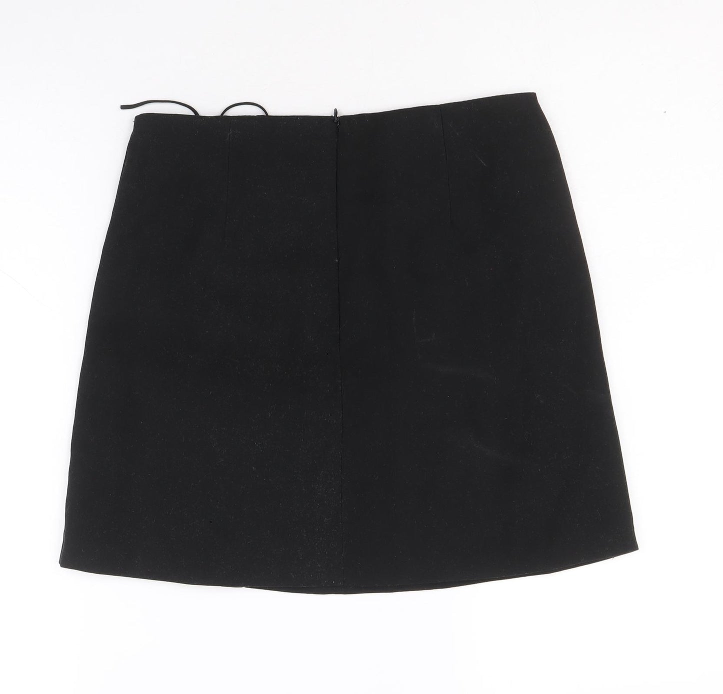 Preworn Womens Black Polyester Mini Skirt Size S Zip - Lace Up Detail