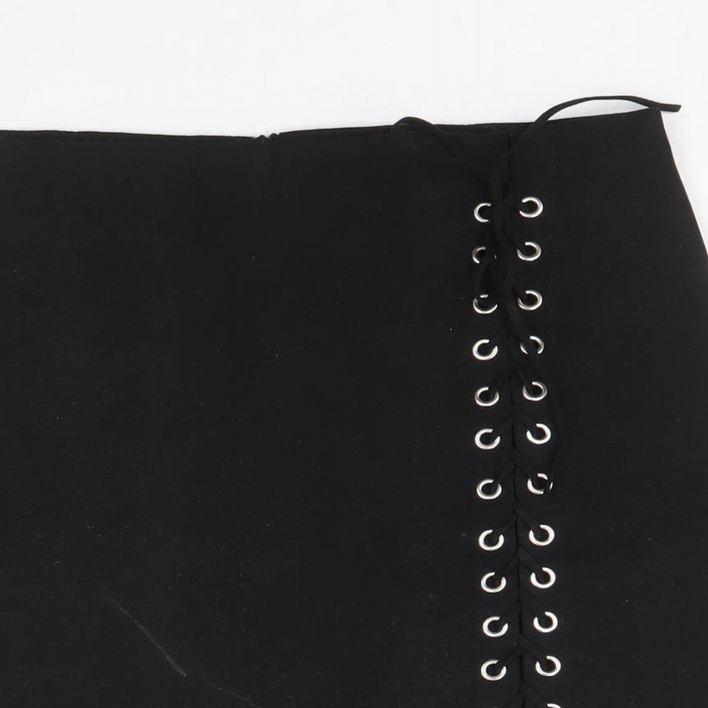 Preworn Womens Black Polyester Mini Skirt Size S Zip - Lace Up Detail